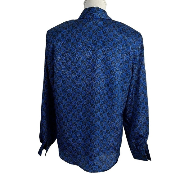 Norton McNaughton Womens Button Up Blouse 6 Royal Blue Black Shoulder Pads Retro - Picture 4 of 9